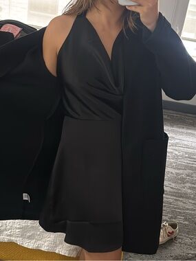 Forever 21 Black Satin Halter Mini Dress